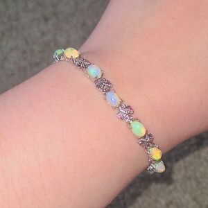 ***SOLD***Natural Ethiopian Opal And Rhodolite Garnet Sterling Silver Bracelet